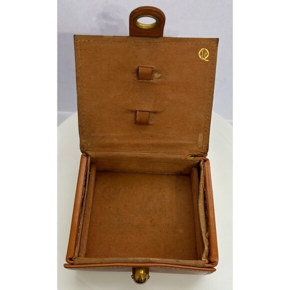 Vintage Brown Faux Leather Trinket Jewelry Box Brass Button Closure Retro Decor - Picture 7 of 14